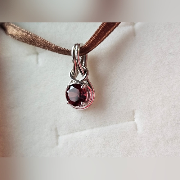 ANGARA Round Garnet Solitaire Infinity Knot Pendant in Sterling Silver, New✨️